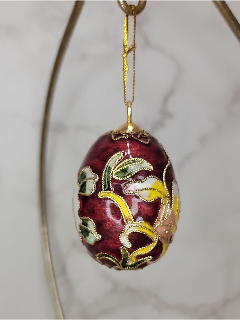 Vintage Floral Cloisonné Egg Ornament - Picture 4 of 11